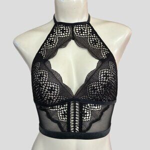 💕2/$35 💕Victoria's Secret Black Lace Mesh Halter Bra Size Small